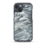 Watercolor ocean waves with soft grey tones MagSafe case for iPhone 15 Plus.
