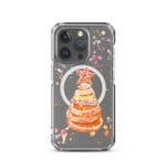 Orange-themed clear Christmas tree iPhone 15 Pro MagSafe case with bright watercolor.
