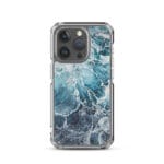Coastal design MagSafe iPhone 15 Pro case with serene abstract blue ocean art.