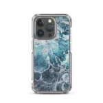 Coastal design MagSafe iPhone 15 Pro case with serene abstract blue ocean art.