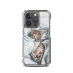 MagSafe iPhone 15 Pro case showcasing a cute little cat watercolor art.