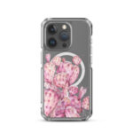 Premium iPhone 15 Pro case with soft and vivid pink cactus pads in artistic watercolor style