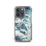 MagSafe iPhone 15 Pro case highlighting ocean surface art in soft white, blue, and green hues