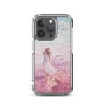 Beautiful MagSafe iPhone 15 Pro case with pastel ocean waves and a girl under a calm sky