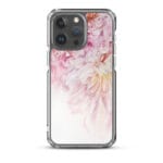 Pink and white peony spring watercolor art design iPhone 15 Pro Max case.