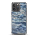 Trendy MagSafe iPhone 15 Pro Max case showcasing a peaceful ocean sunset scene with watercolor reflections.