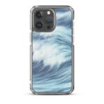 Trendy MagSafe iPhone 15 Pro Max case highlighting lively blue ocean waves in watercolor art.