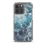 Elegant MagSafe iPhone 15 Pro Max case with artistic sea-inspired abstract design in blue color.