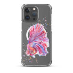 Vibrant Pink Betta Fish MagSafe iPhone 15 Pro Max case with a transparent animal art design.