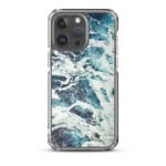 MagSafe iPhone 15 Pro Max case with elegant ocean watercolor art in deep blues and greens