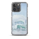 Watercolor ocean waves and blue sky art case for iPhone 15 Pro Max.