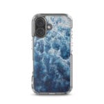 MagSafe iPhone 16 case showcasing navy blue abstract ocean watercolor art