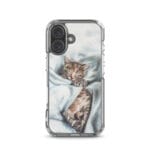 MagSafe clear case for iPhone 16 with a cute watercolor kitten design.
