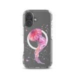 MagSafe clear case for iPhone 16 showcasing pink jellyfish watercolor art.