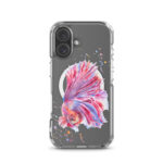 Pink Betta Fish MagSafe iPhone 16 case featuring original watercolor art of a vibrant betta fish in pink tones.