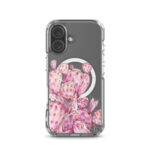 Artistic iPhone 16 clear case featuring a vibrant botanical watercolor design of pink cactus