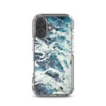 MagSafe iPhone 16 case with abstract ocean design in soft blue, green, and white hues