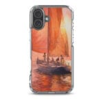 Unique MagSafe iPhone 16 Plus case with ocean-inspired art in orange and red tones, ideal for sea lovers.