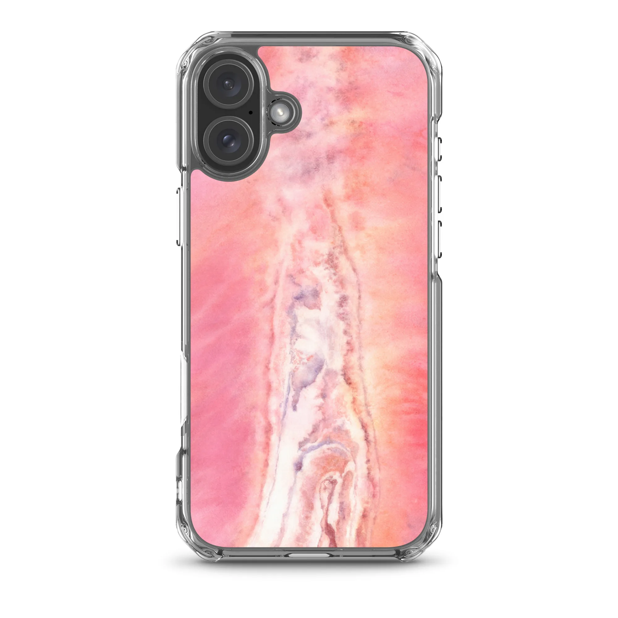 Vibrant MagSafe iPhone 16 Plus case showcasing soft pink tones and fluid patterns for a trendy accessory.