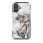 iPhone 16 Plus clear case with an adorable watercolor kitten art design.