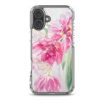 iPhone 16 Plus clear case with delicate tulips watercolor floral design.