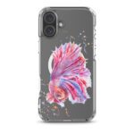 Artistic Pink Betta Fish MagSafe iPhone 16 Plus case showcasing unique animal art with soft pink and purple hues.