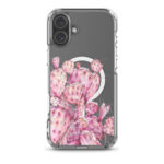 Stylish iPhone 16 Plus MagSafe case with pink and purple Opuntia cactus watercolor art