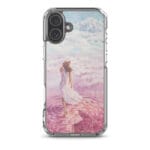 Artistic MagSafe iPhone 16 Plus case showcasing a beautiful girl on pastel ocean waves and tender clouds