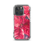 Red Christmas flowers watercolor art on iPhone 16 Pro MagSafe case.