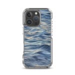 Chic MagSafe iPhone 16 Pro Max case with artistic watercolor design of sunset over tranquil sea waves.