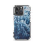 MagSafe iPhone 16 Pro case with abstract navy blue ocean-inspired art