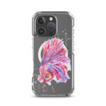 MagSafe iPhone 16 Pro case with Pink Betta Fish watercolor design, stylish and protective animal case.