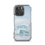 Blue ocean waves watercolor iPhone 16 Pro MagSafe case with serene design.