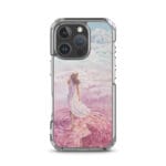 Lightweight MagSafe iPhone 16 Pro case with serene coastal art in pink and blue tones