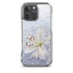 Stylish MagSafe iPhone 16 Pro Max case with watercolor white lily on water.