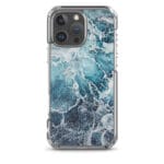 Protective MagSafe iPhone 16 Pro Max case with beach-inspired abstract blue watercolor artwork