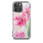 Stylish MagSafe iPhone 16 Pro Max case featuring soft pink tulips watercolor art.