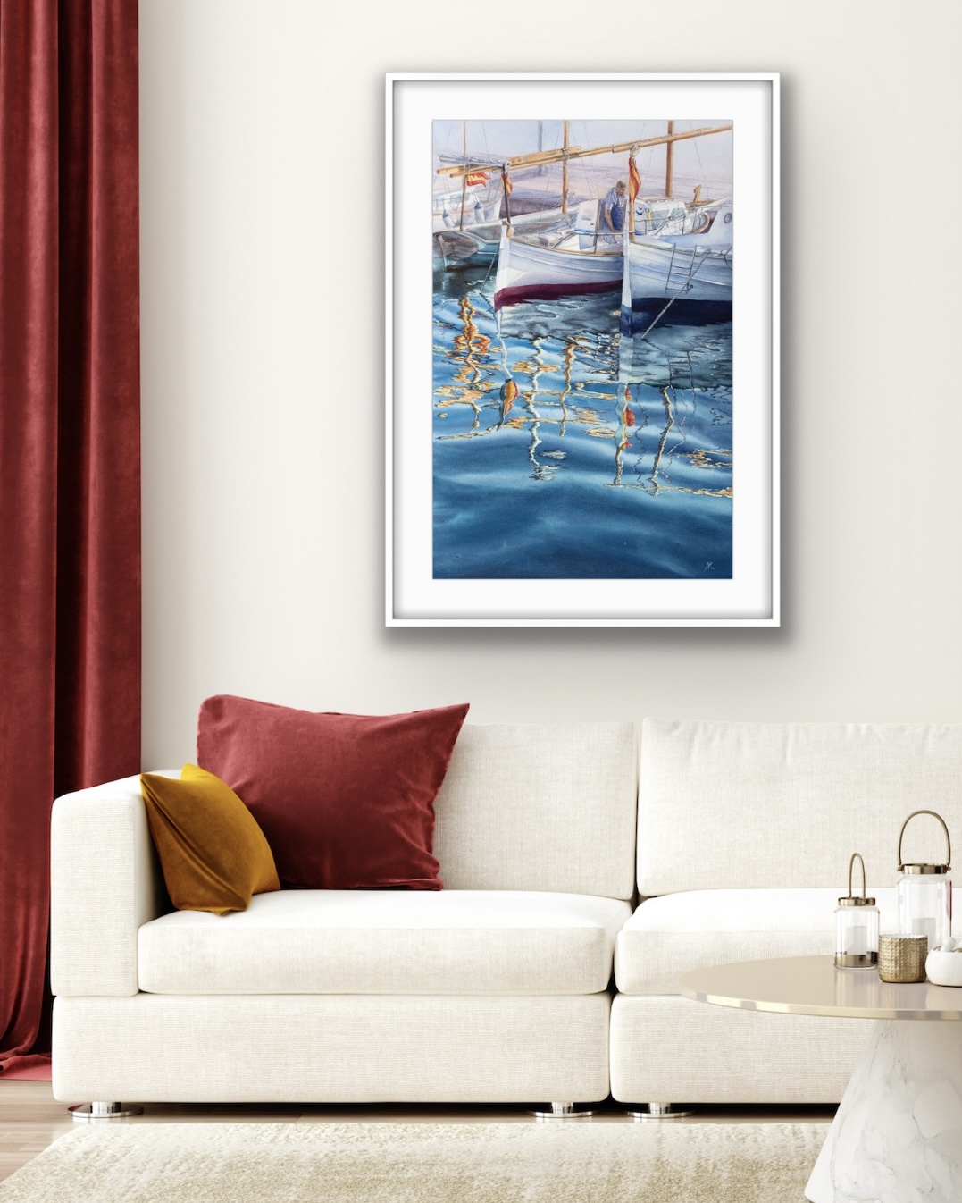 "Morning in the Port" by Kateryna Nazarenko, watercolor on paper painting, 38x56 cm, 2022.