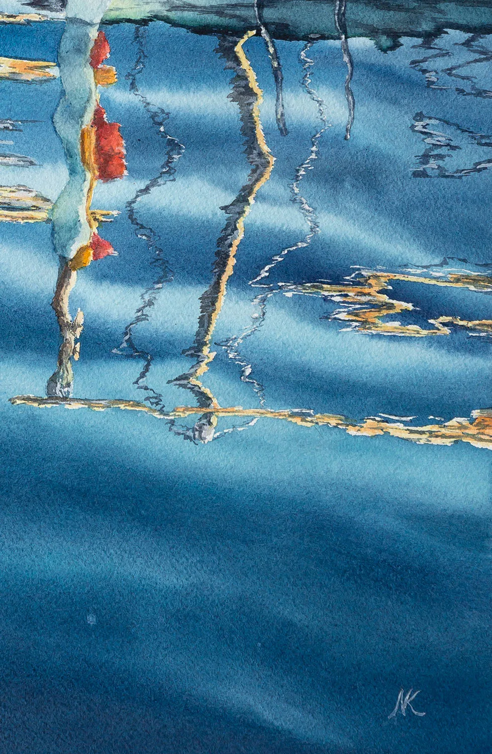 Artist Kateryna Nazarenko’s signature on ‘Morning in the Port,’ subtly placed in the corner of the painting.