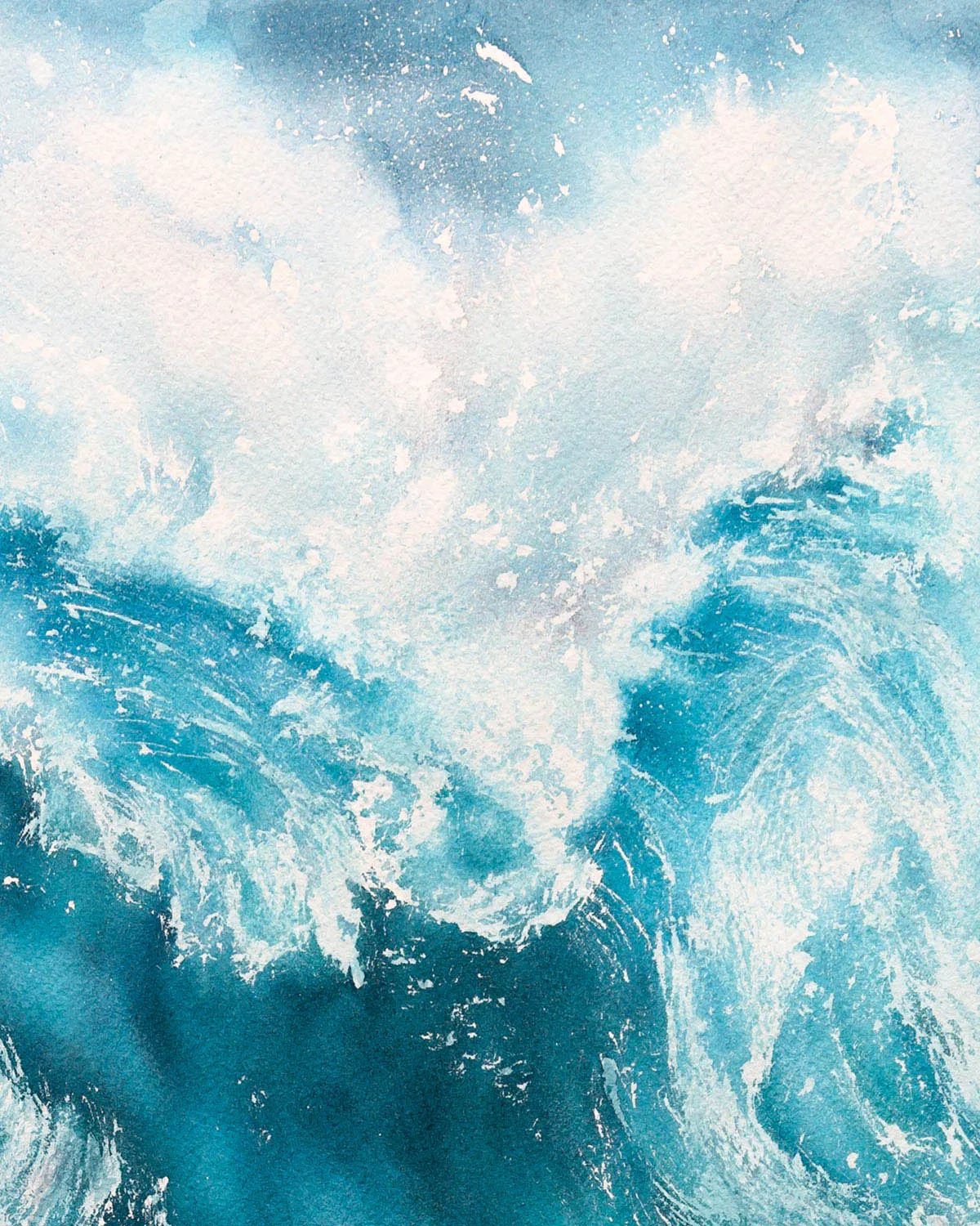 Close-up of the cresting wave in "Fragile but Strong," emphasizing the interplay of light, texture, and transparency in the water.