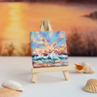 Sunrise at the ocean mini acrylic painting