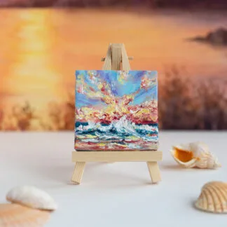 Sunrise at the ocean mini acrylic painting