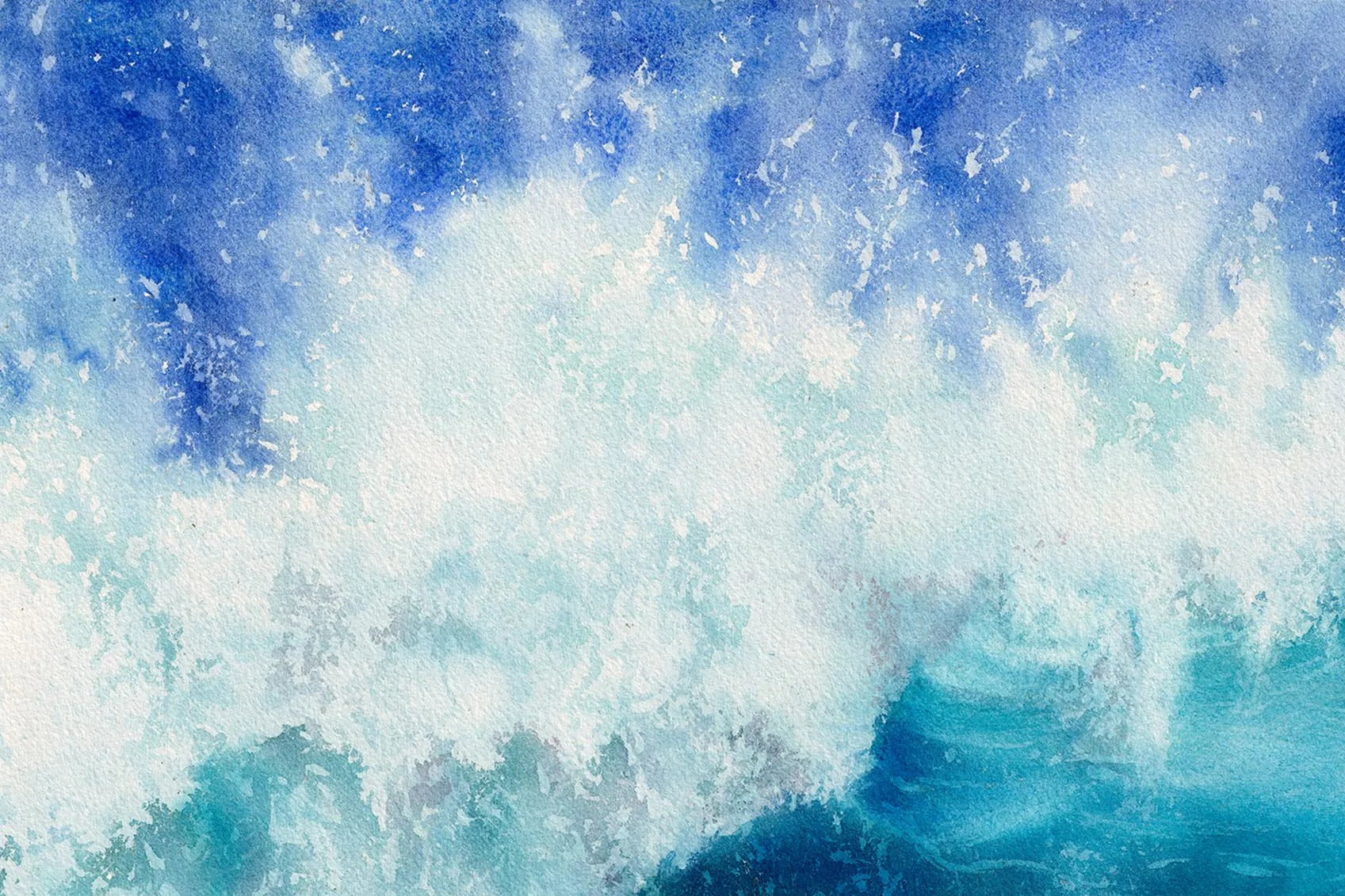 Closeup of the dynamic wave in 'Through the Light' painting, highlighting the detailed foam and fluid motion of the ocean, with deep blues and turquoise capturing the power and movement of the sea.