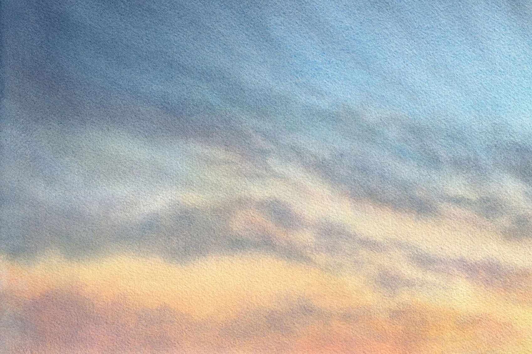 Soft watercolor sky with blended blues, grays, and warm sunrise hues from the painting "Morning Solitude."