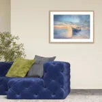 Elegant seascape "Morning Solitude" in a stylish living room, creating a tranquil and inviting ambiance.