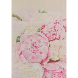 Soft pastel painting of pink peony flowers with delicate petals in shades of blush, ivory, and white. Romantic floral artwork capturing the beauty of blooming peonies in a dreamy, nature-inspired composition.