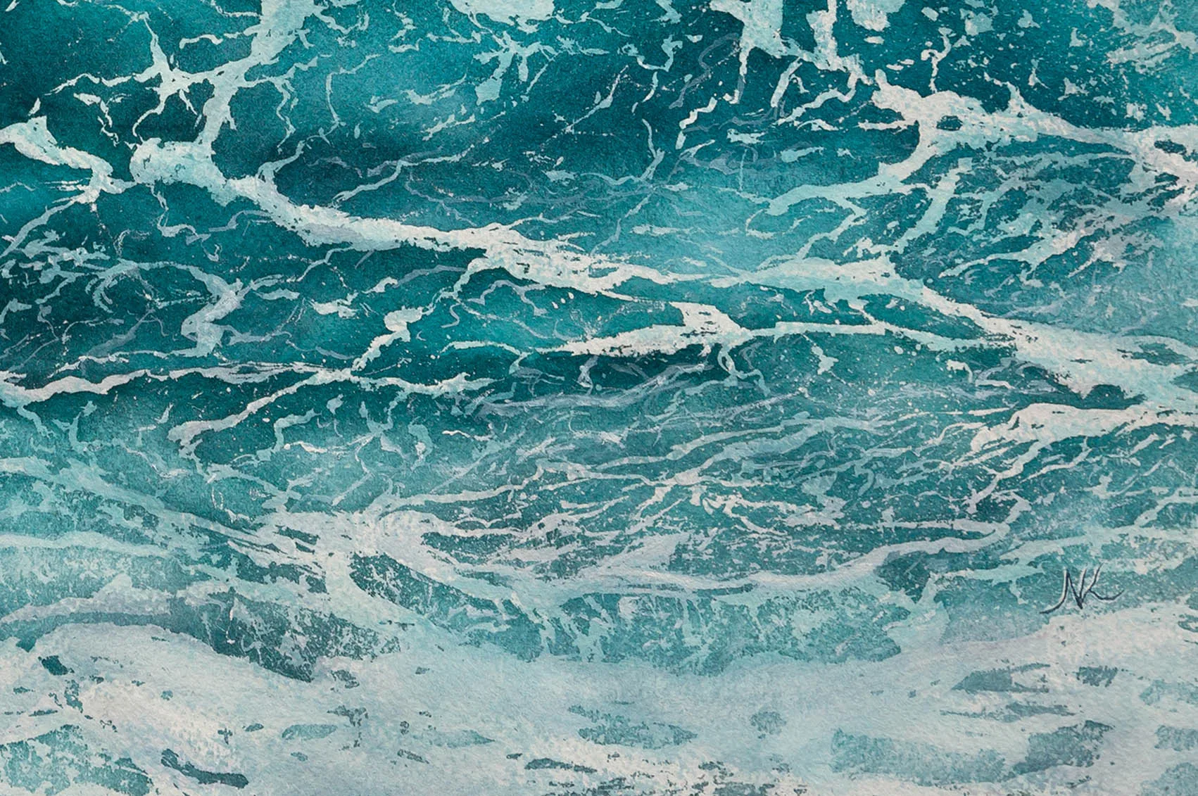 Signature of Kateryna Nazarenko on the watercolor wave painting Splash.