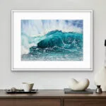 Modern living room featuring Splash ocean wave painting as a focal point.