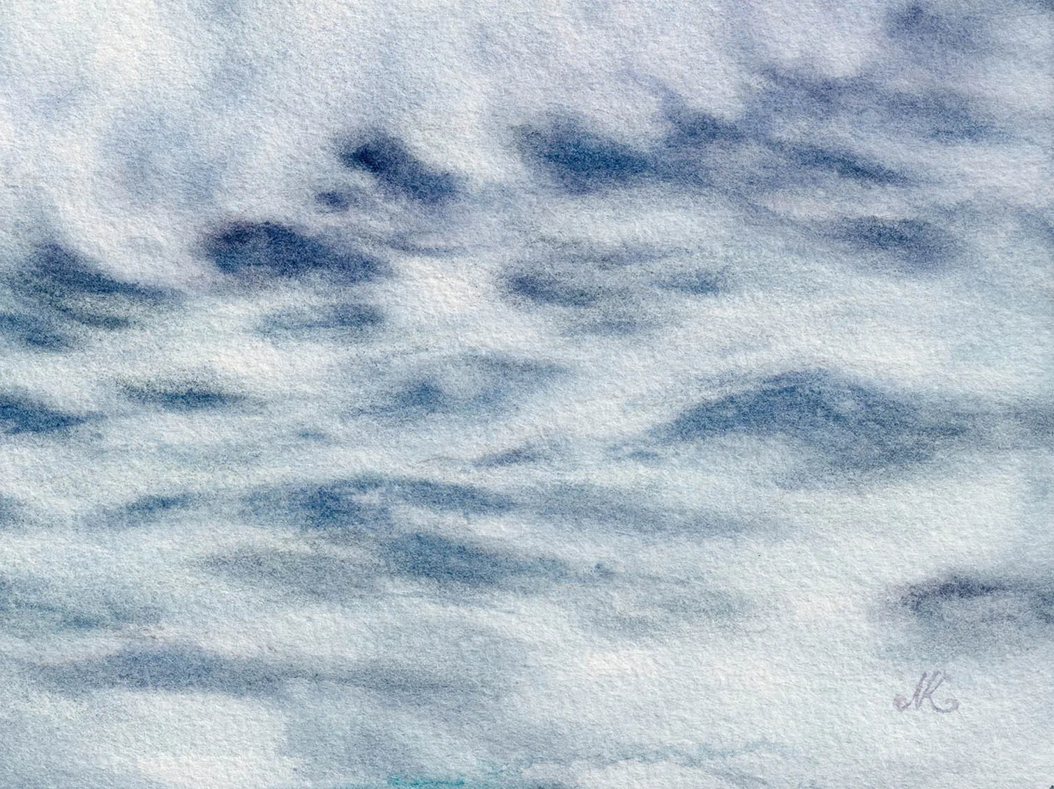 Signature of Kateryna Nazarenko on Whispering Wave watercolor painting, marking the authenticity of the original artwork.