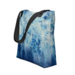 Full view of Blue Ocean Tote Bag featuring artistic abstract wave design – inspired by original watercolor seascapes, perfect for beach lovers, coastal style fans, and anyone seeking a unique artistic tote.